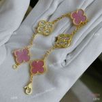 Best Quality VC&A Vintage Allhambra Gold Bracelet Pink Onyx and Diamond-set